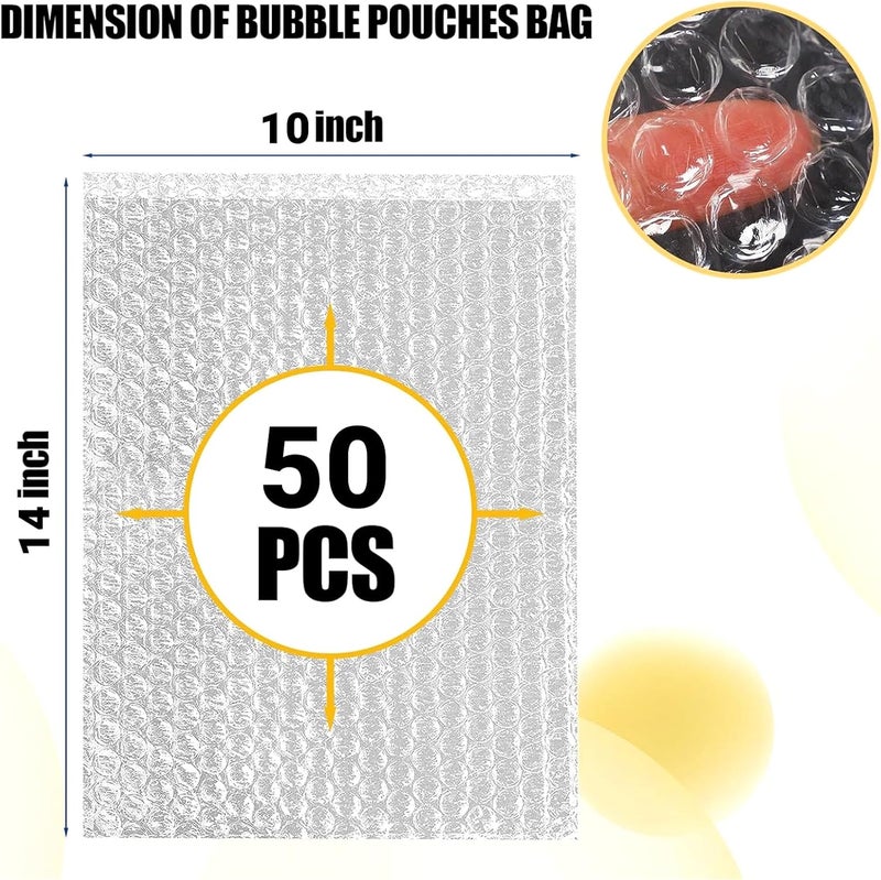 WENQUIT 50PCS Clear Bubble Pouches Wrap Bags, 10 x 14 Inch Bubble Out Bag Pouch for Packing & Shipping, Double Layer Bubble Cushion Wrap Bags Protective Bubble Pouches Bags for Moving and Storage - Image 2